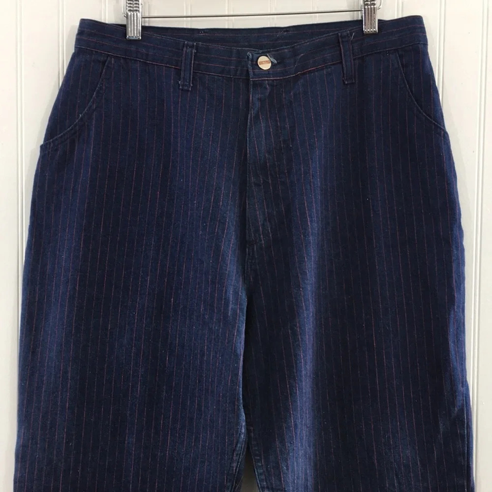 Maverick‎ Vintage High Waisted Straight Jeans Blue Red Stripes Womens 18 Misses